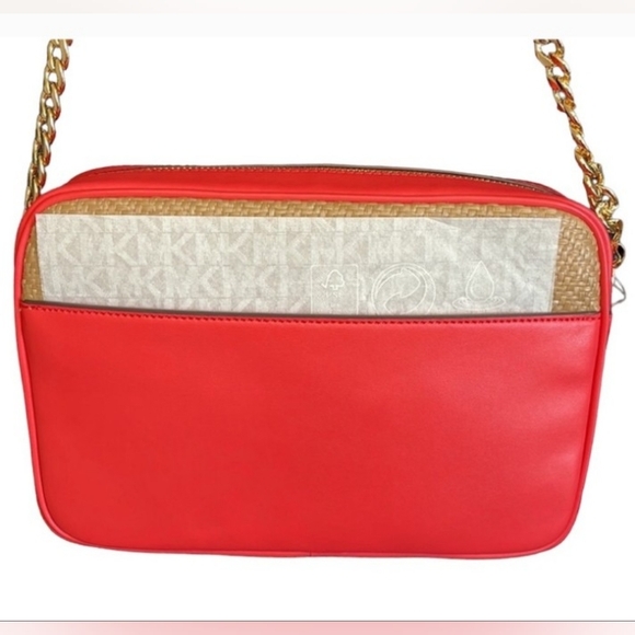 NWT Michael Kors Crossbody Bag -  Pink and Tan Raffia - Picture 4 of 8